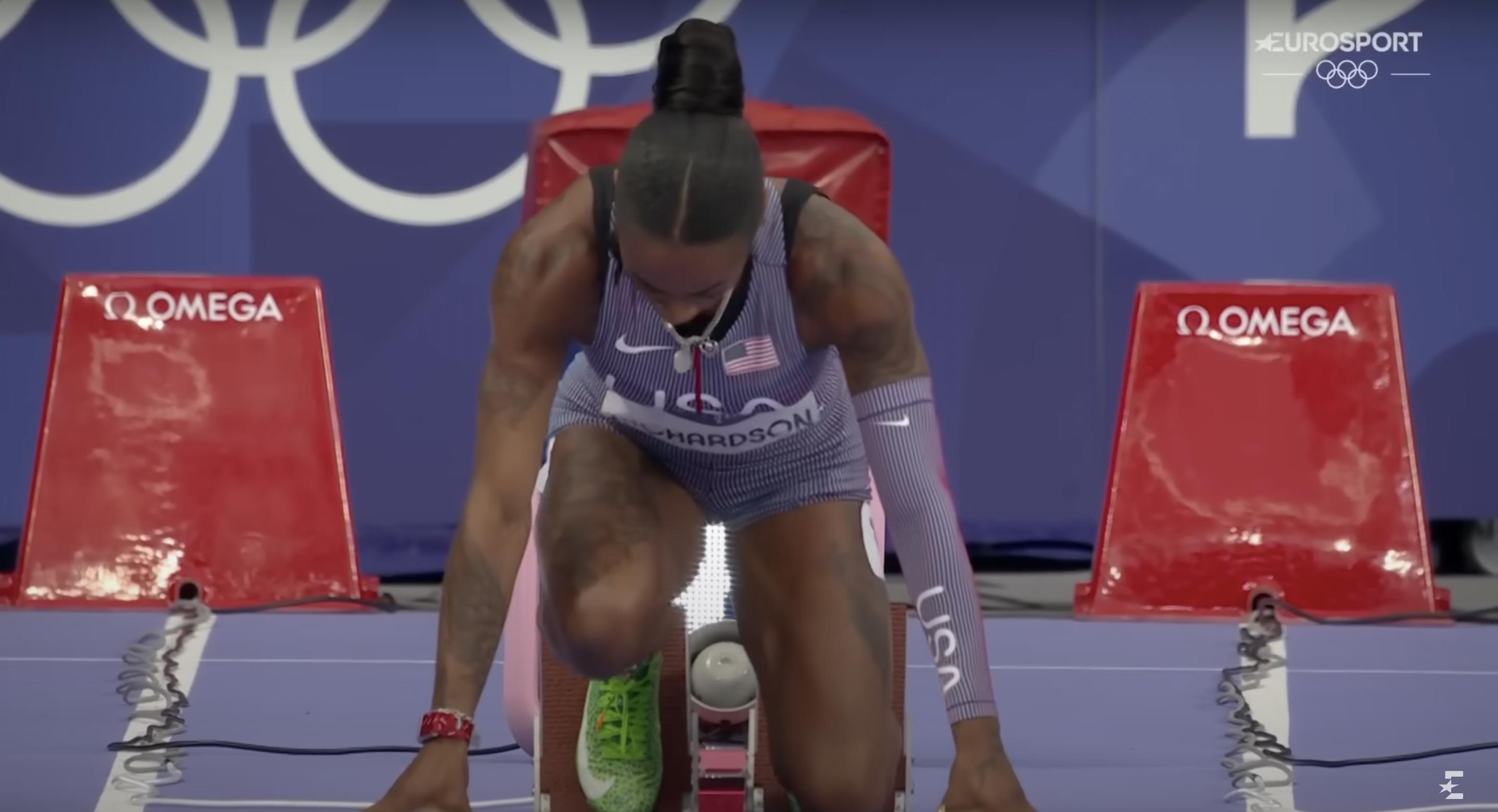 Sha'Carri Richardson during the women's 100m semifinals, posted on August 3, 2024 | Source: YouTube/Eurosport