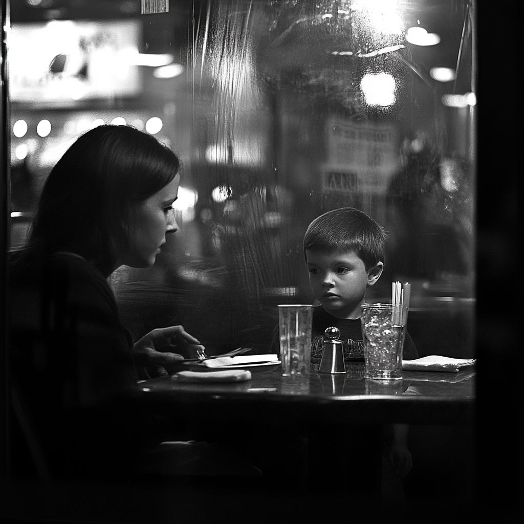 Mother and son inside a restaurant | Source: Midjourney