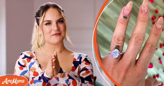 Pictured: (L) Singer and actress JoJo during an appearance on MTV. (R) JoJo flaunts her sparkling engagement ring | Source: YouTube/@MTVNews and Instagram/@iamjojo