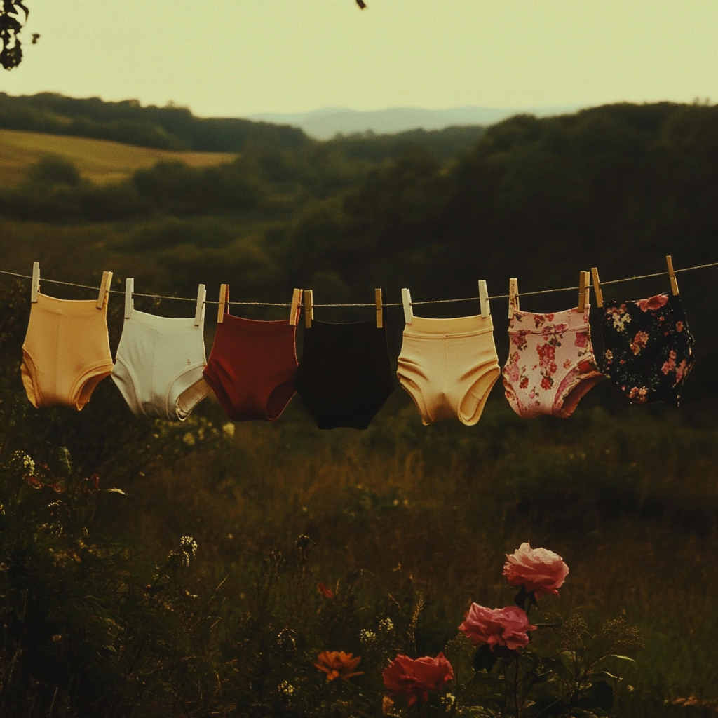 An assortment of panties on a clotheline | Source: Midjourney