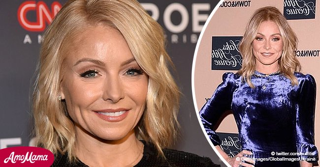 Kelly Ripa looks uber chic in an elegant $1,500 blue dress that accentuates her age-defying face