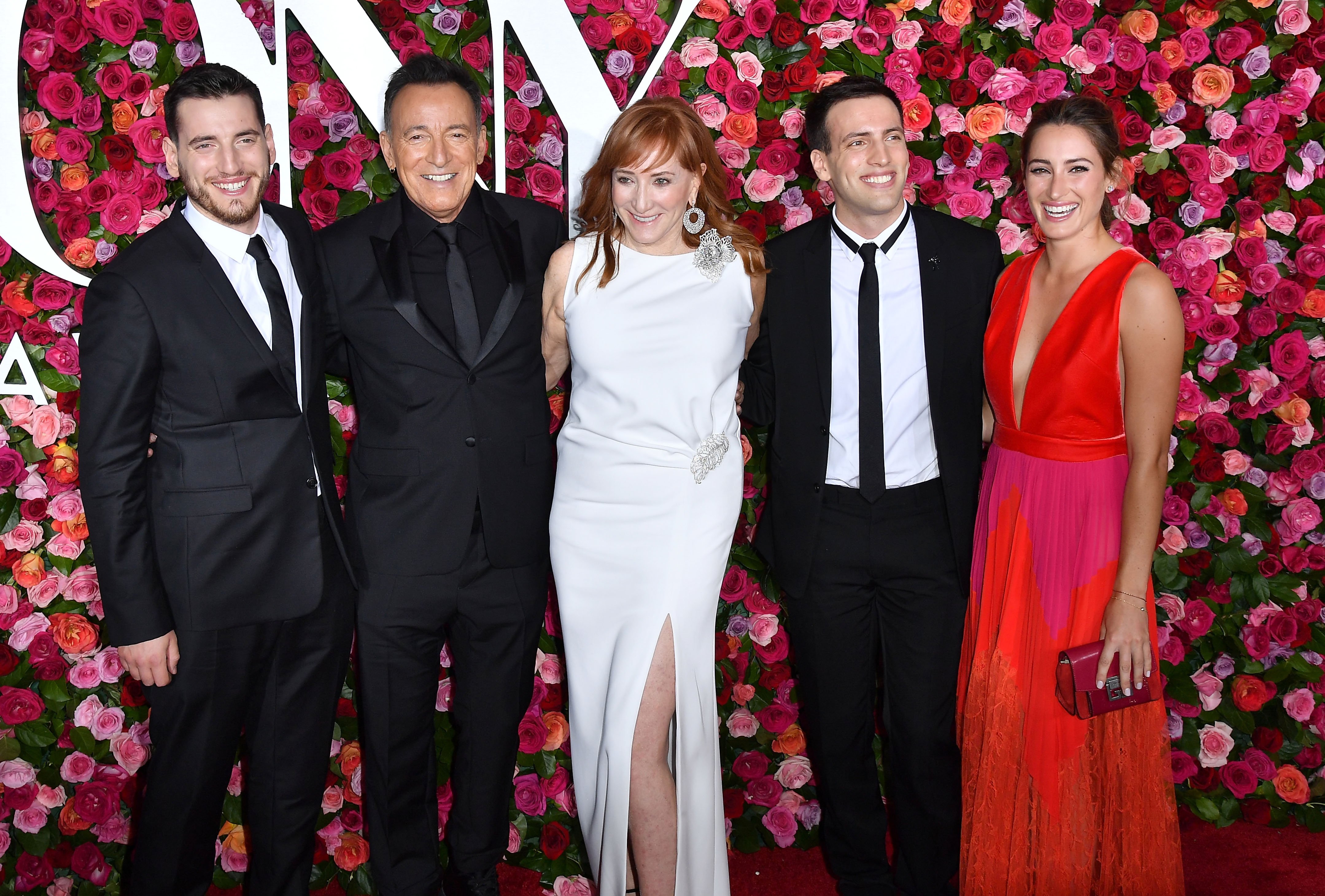 Evan Springsteen, US singer Bruce Springsteen, Patti Scialfa, Sam Springsteen and Jessica Springsteen attend the 2018 Tony Awards - Red Carpet at Radio City Music Hall in New York City on June 10, 2018. | Source: Getty Images
