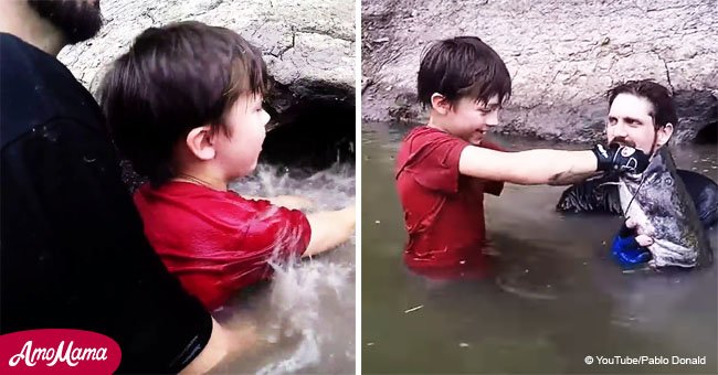 Dad filmed 8-year-old catching 23 lb catfish by hand