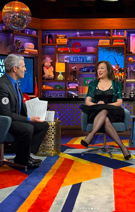 Andy Cohen and Jennifer Tilly talking on "Watch What Happens Live with Andy Cohen," posted on April 23, 2024 | Source: Instagram/jennifertilly