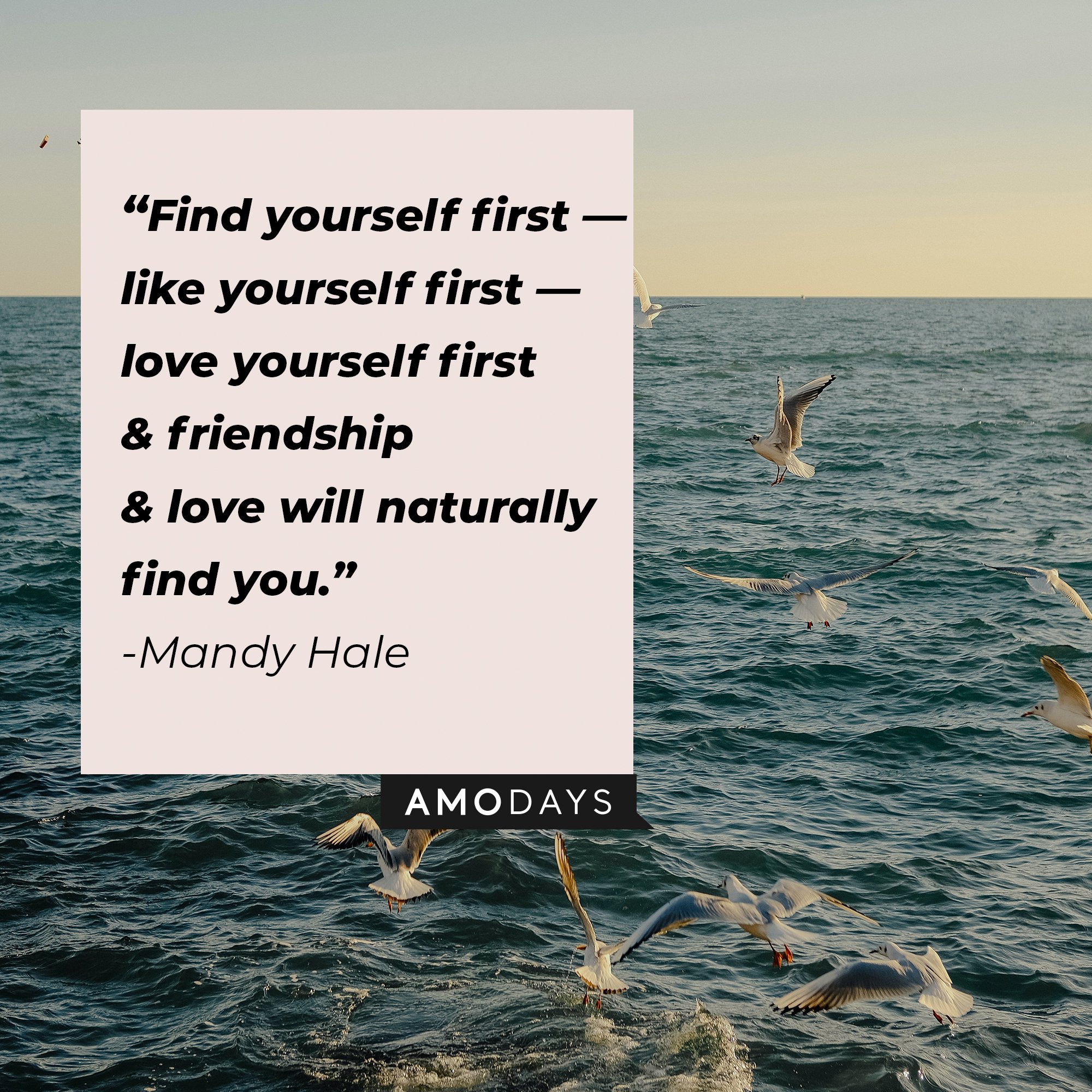 Mandy Hale's quote: “Find yourself first — like yourself first — love yourself first & friendship & love will naturally find you.”  | Image: AmoDays