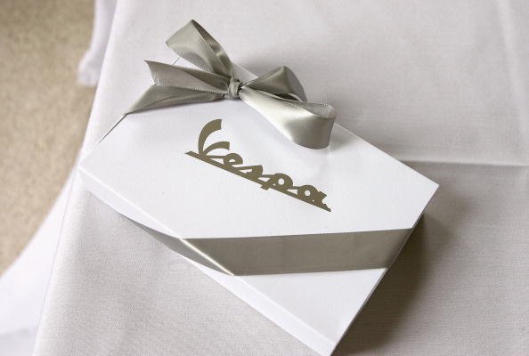 A Vespa gift box sits at the VMA Style Villa at the Bryant Park Hotel in New York City. | Photo: Getty Images