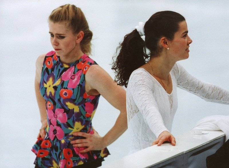 Nancy Kerrigan and Tonya Harding during a practice session at the 1994 Lillehammer Winter Olympics on February 17, 1994 | Photo: Getty Images