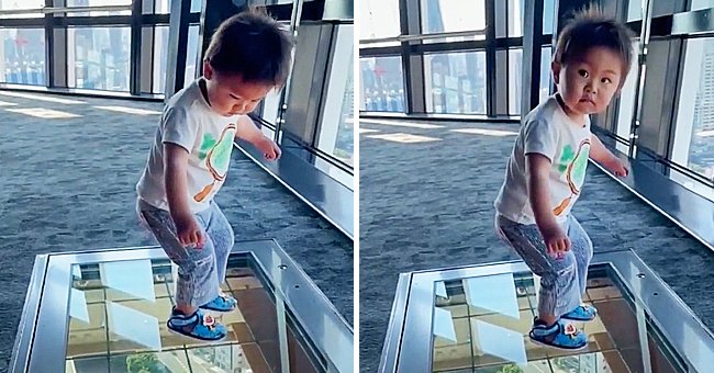 Photos of the child reacting to the glass floor. | Photo: YouTube/SWNS