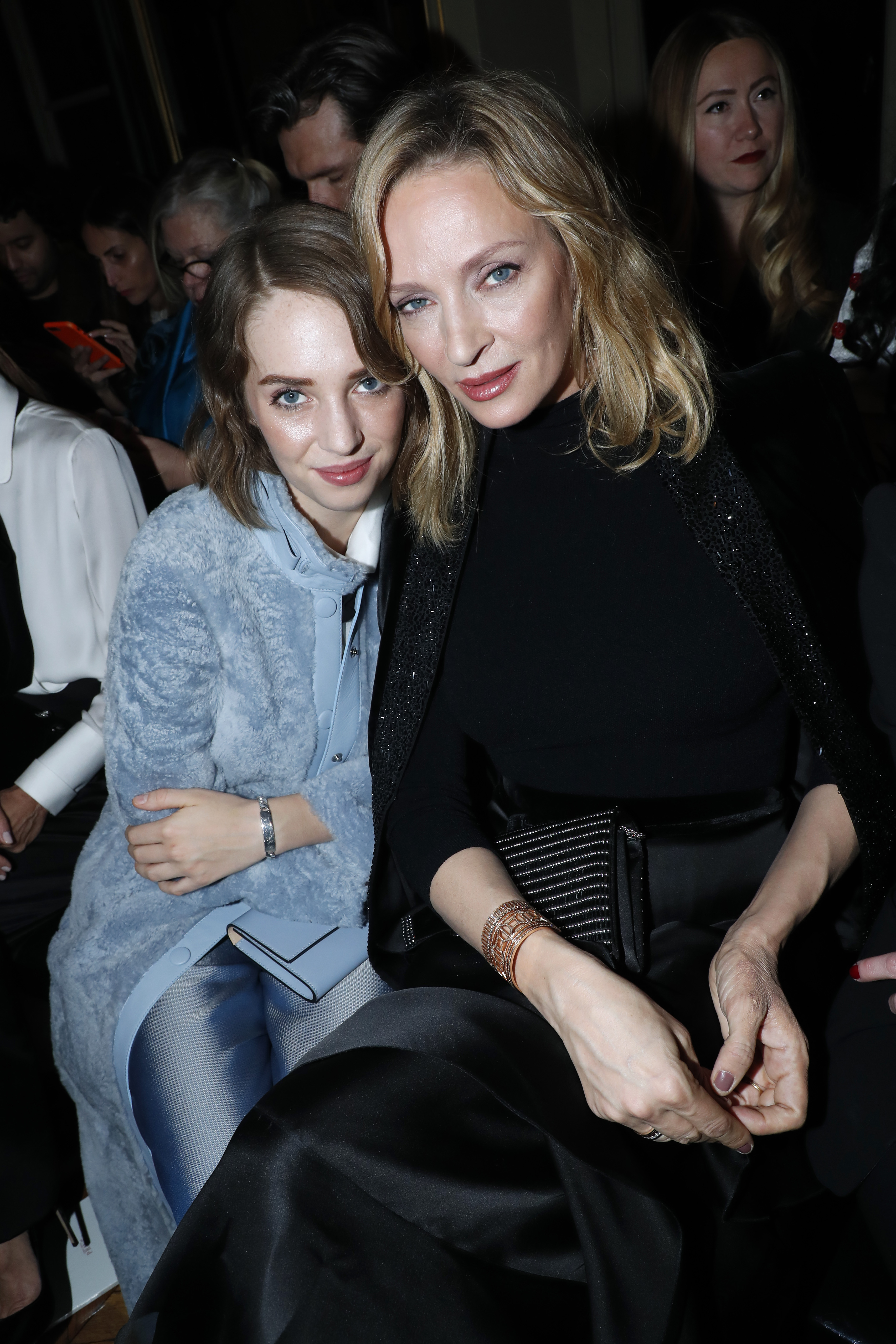Uma Thurman and Maya Hawke attend the Giorgio Armani Prive Haute Couture Spring Summer show as part of Paris Fashion Week in France on January 22, 2019. | Source: Getty Images