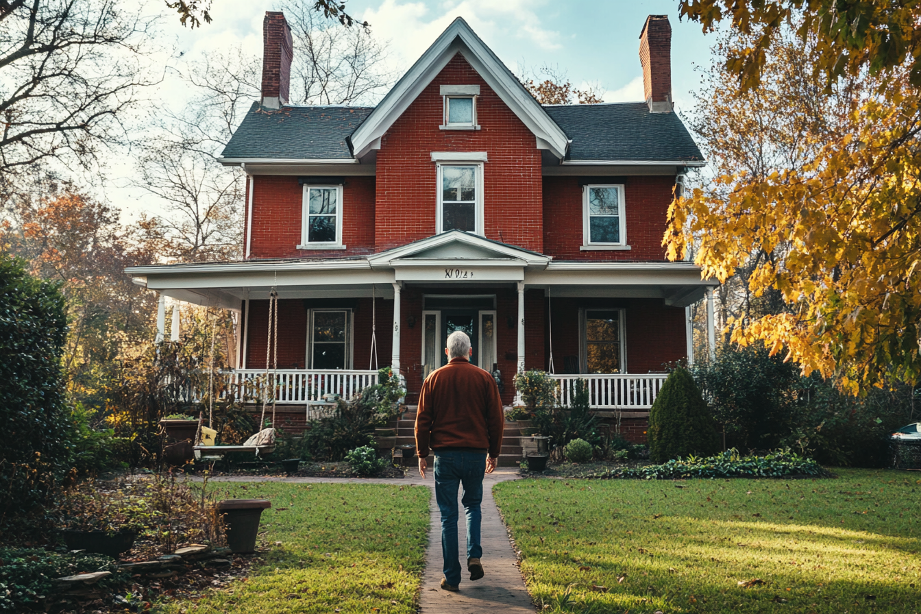 A man staring up at a house | Source: Midjourney