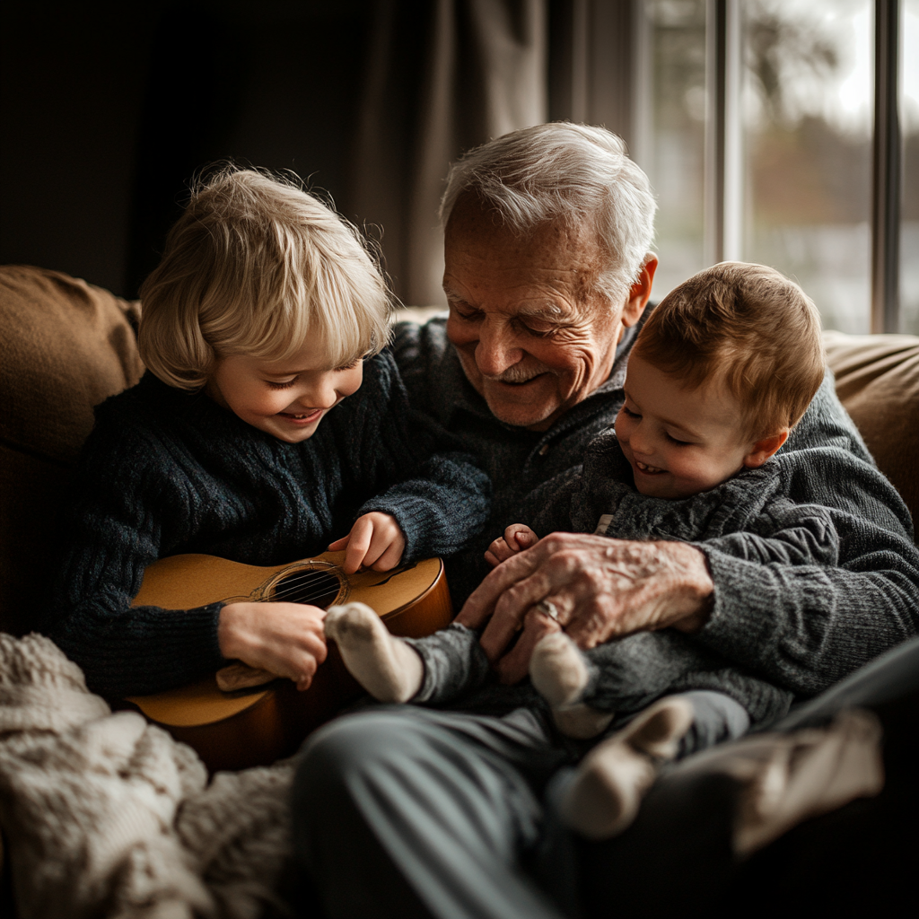 A grandfather playing with his grandkids | Source: Midjourney