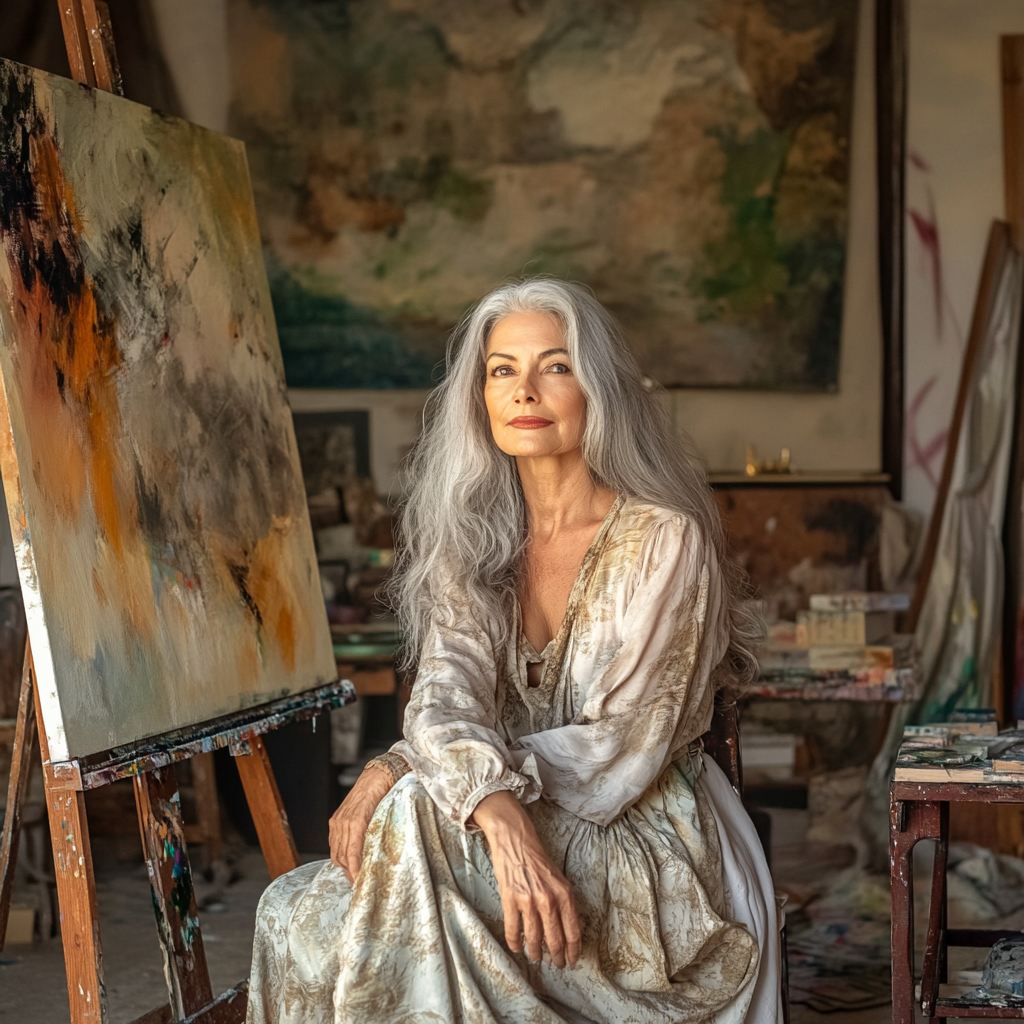 A woman sitting in an art studio | Source: Midjourney