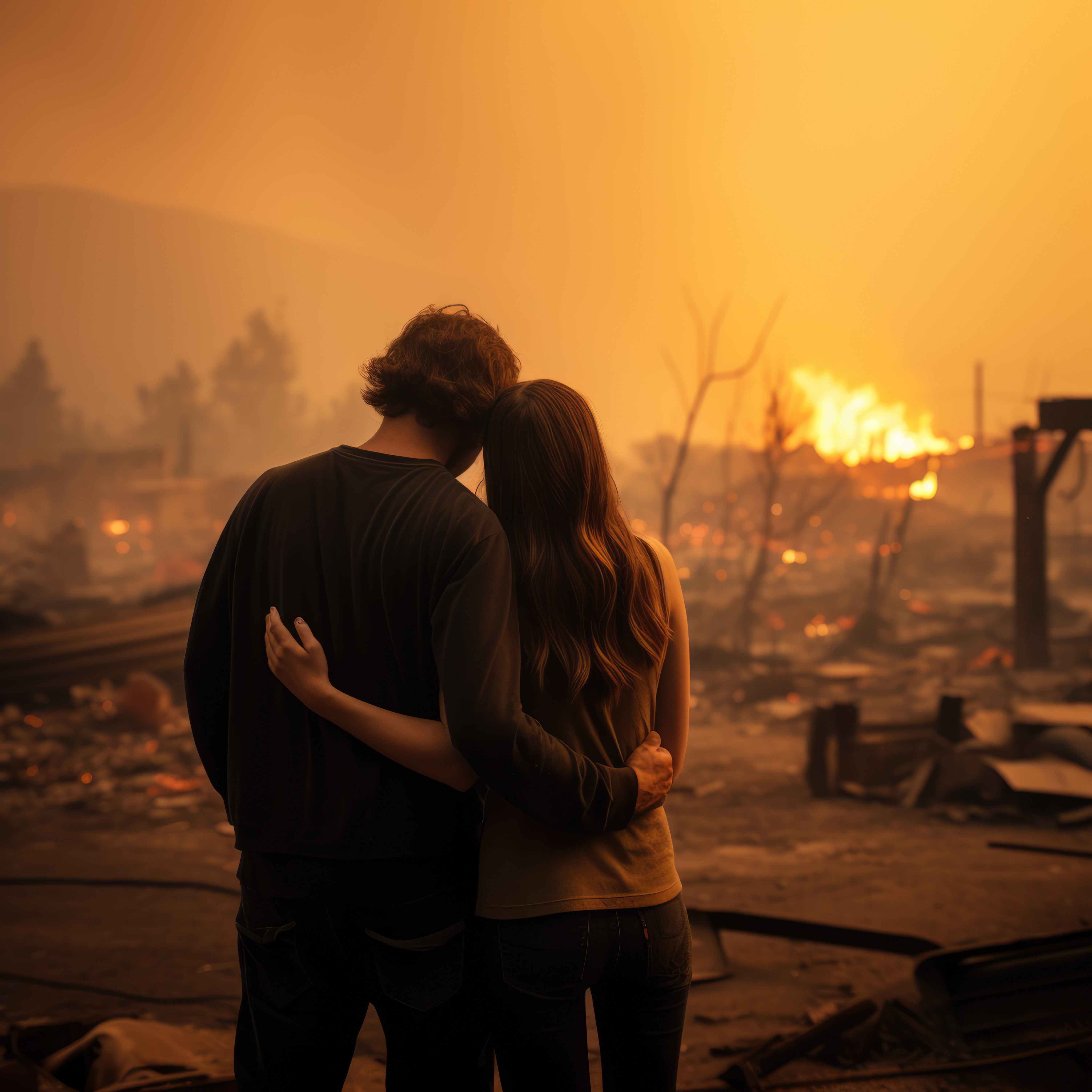 A couple looks at the rubble after their house burned down. For illustration purposes only | Source: Freepik