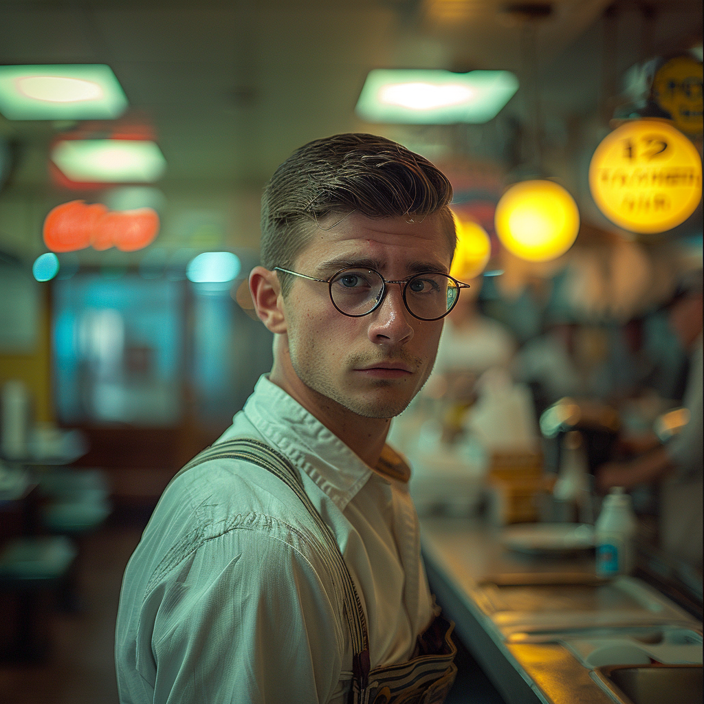 A slim-looking server guy in a diner | Source: Midjourney