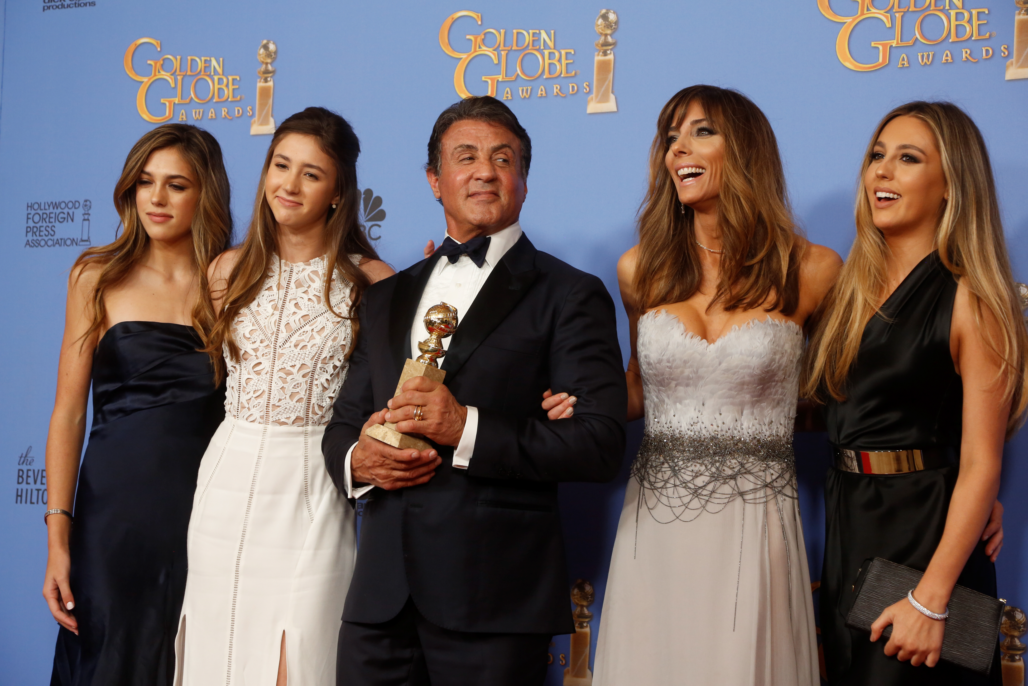 Sistine, Scarlet, and Sylvester Stallone with Jennifer Flavin and Sophia Stallone at the 73rd Annual Golden Globe Awards in Beverly Hills, 2016 | Source: Getty Images