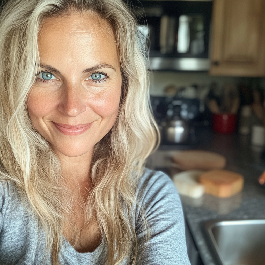 A smiling woman in a kitchen | Source: Midjourney