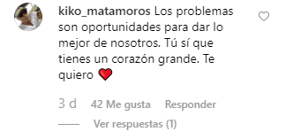 Comentario efectuado por Kiko en la foto de su novia. |Imagen: Instagram/Martalopezalamo Comentario efectuado por Kiko en la foto de su novia. |Imagen: Instagram/Martalopezalamo