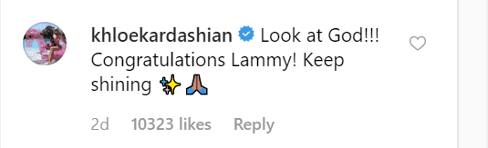 Khloé Kardashian's comment on Lamar Odom's post./ Source: Instagram/lamarodom