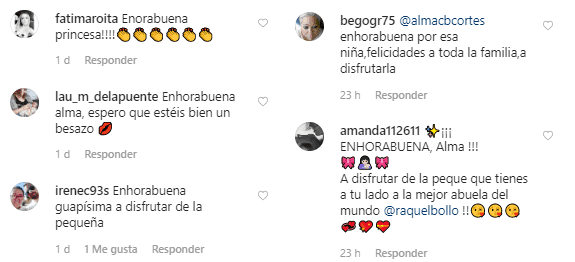 Algunas felicitaciones recibidas por Alma en Instagram. |Foto: Instagram/almacbcortes Algunas felicitaciones recibidas por Alma en Instagram. |Foto: Instagram/almacbcortes