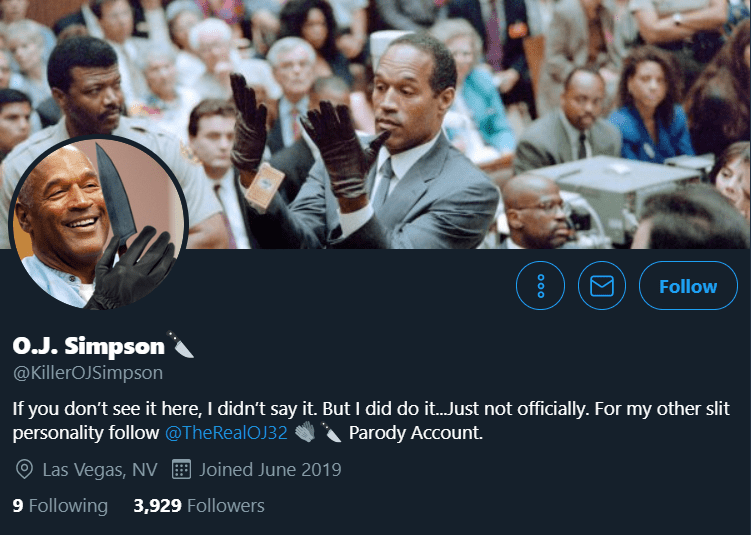 Twitter profile of @KillerOJSimpson | Source: Twitter/KillerOJSimpson