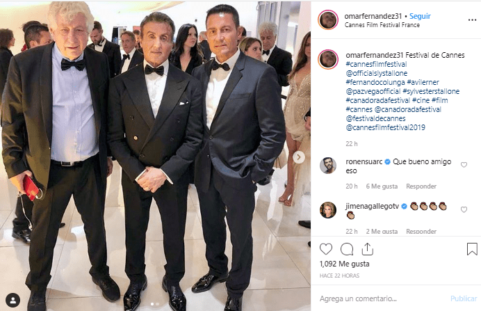 Fernando Colunga, Sylvester Stallone y Avi Lerner en el Festival de Cannes. | Imagen: Instagram/ omarfernandez31