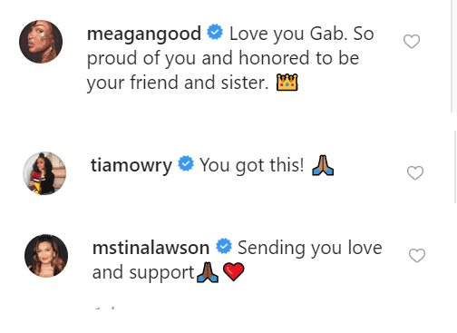Meagan Good, Tia Mowry and Tina Lawson comments on Gabby's post | Source: instagram/gabunion
