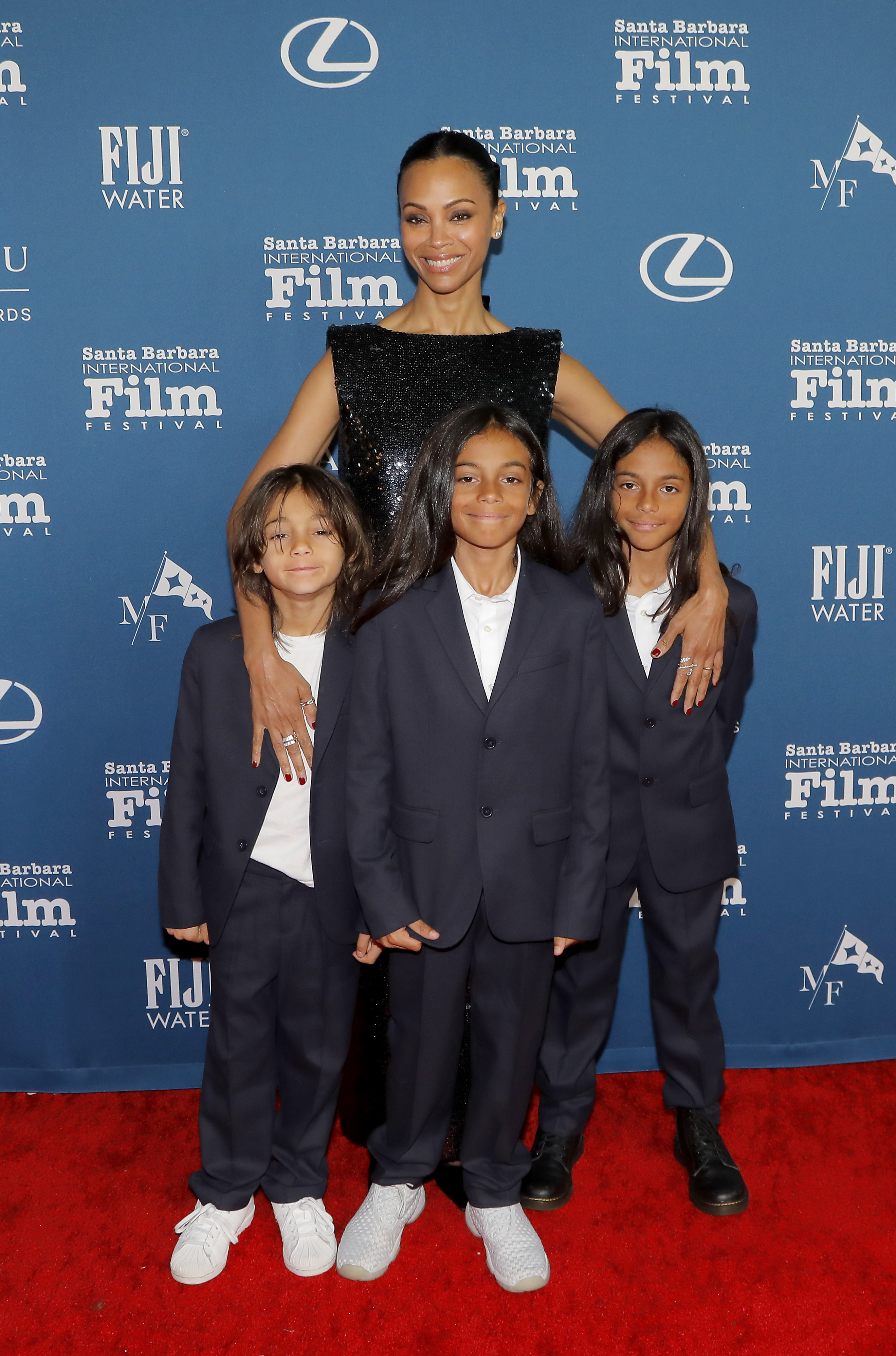 Zoe Saldaña and her three children, Zen, Cy and Bowie are seen at the American Riviera Award ceremony during the 40th Santa Barbara International Film Festival at The Arlington Theatre on February 12, 2025, in Santa Barbara, California | Source: Getty Images