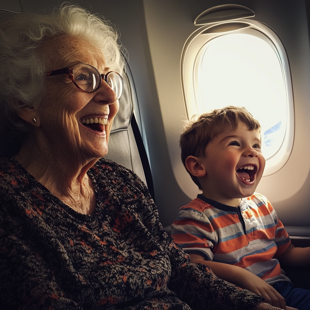 A grandmother and grandson in an airplane | Source: Midjourney