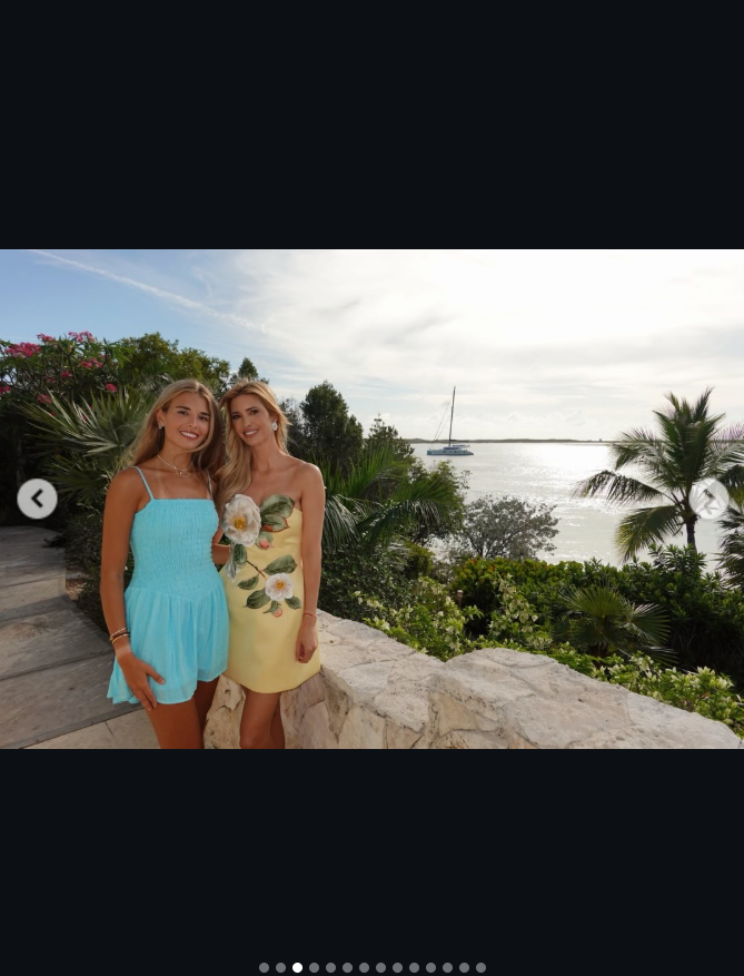 Ivanka Trump poses with Donald Trump Jr.’s eldest child, Kai Trump, overlooking the water during his wedding weekend celebration in the Bahamas. | Source: Instagram/ivankatrump