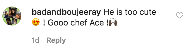 A fan commented Kandi Burruss video of her son Ace Tucker wearing a chef’s apron and getting ready to grill food | Source: Instagram.com/kandi