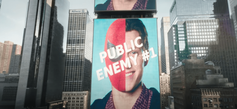 An anti-Peter Parker/Spider-Man propaganda from the Daily Bugle being shown in Times Square, New York | Photo: Youtube.com/Marvel Entertainment