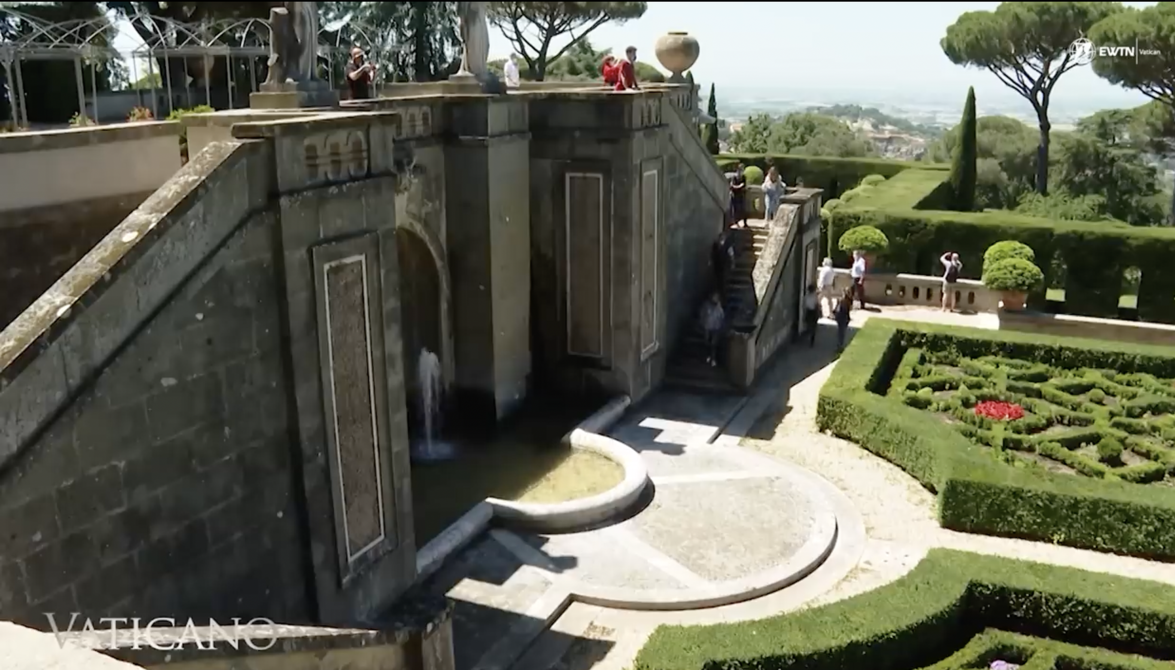 Gardens of Villa Barberini pictured in Castel Gandolfo, dated July 2025 | Source: YouTube/EWTN