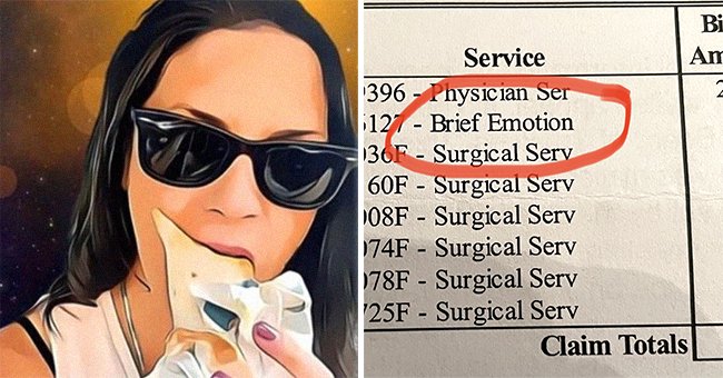 Twitter user Midge’s profile picture [left]; A bill for Midge’s mole removal surgery [right]. | Source: twitter.com/mxmclain