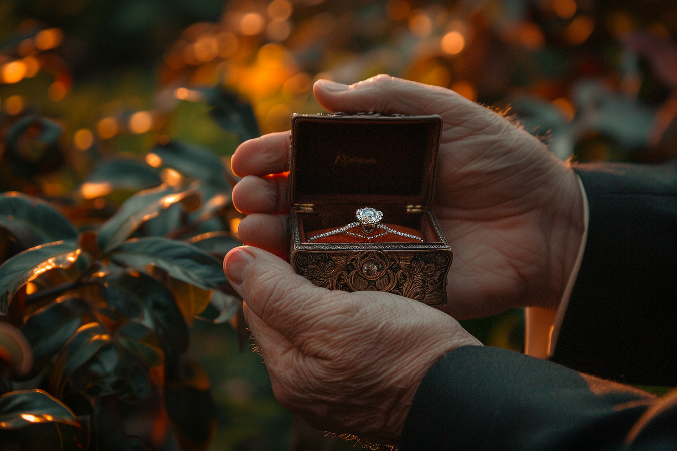 Close-up of a pair of hands holding open an ornate jewelry box | Source: Midjourney