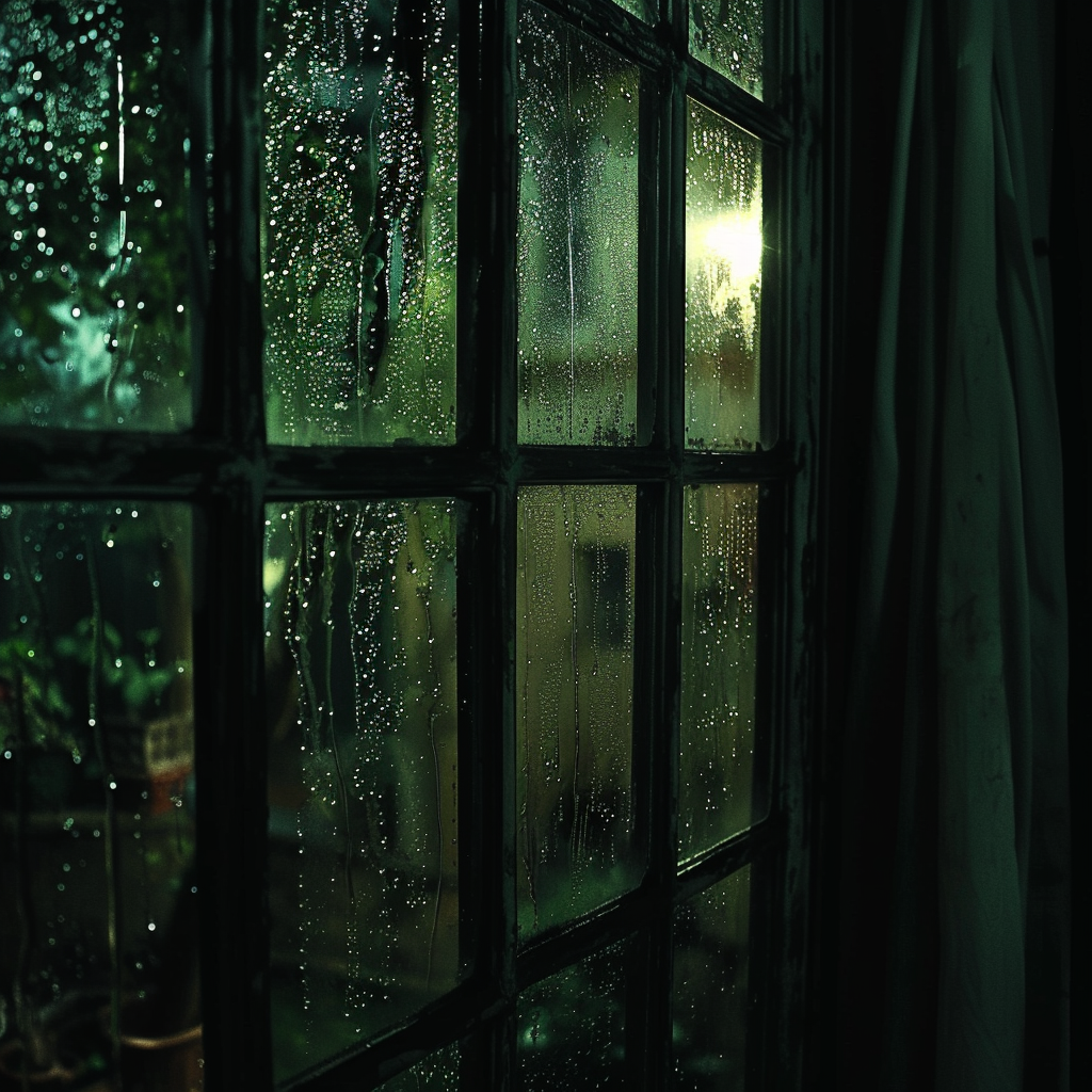 A window stained with drops of rain | Source: Midjourney