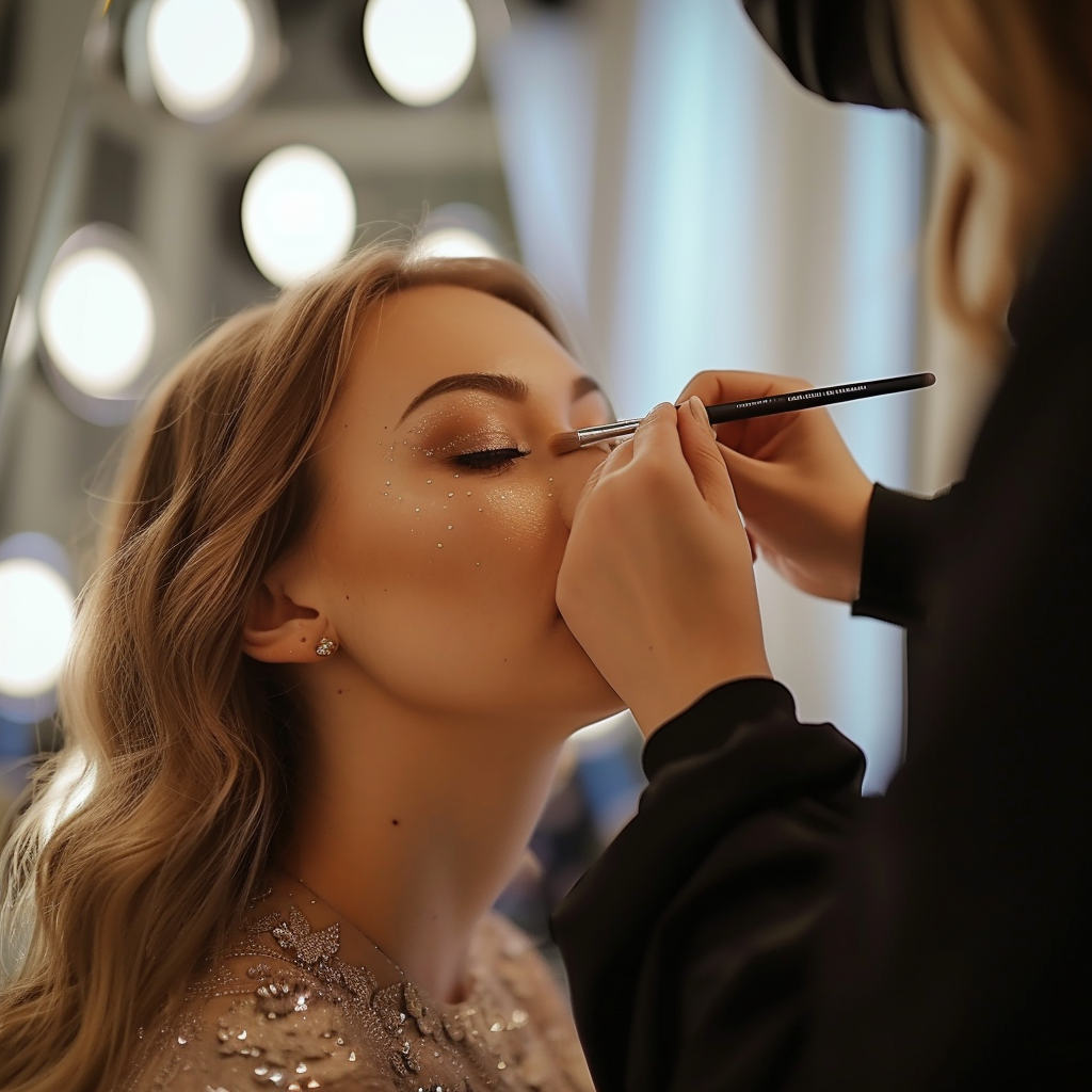 A woman getting her hair and makeup done | Source: Midjourney