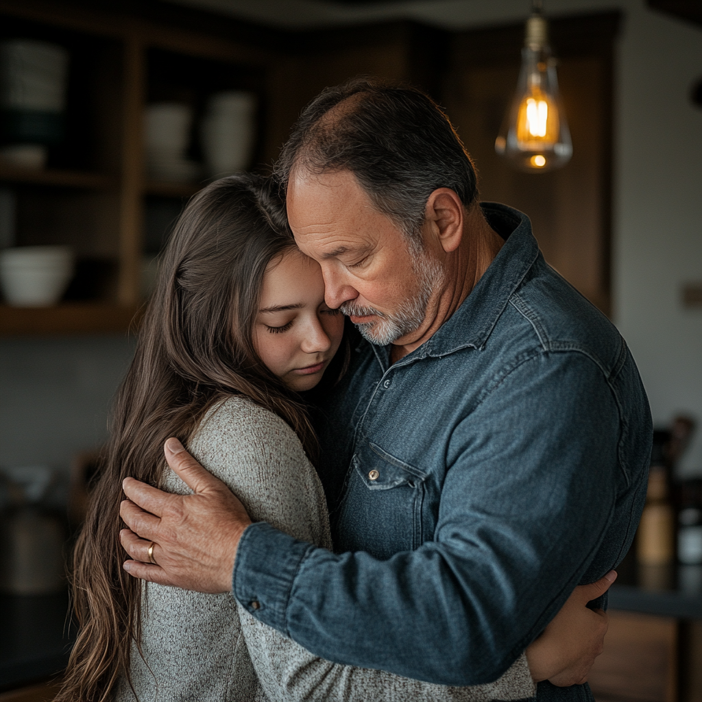 A man consoling his daughter | Source: Midjourney