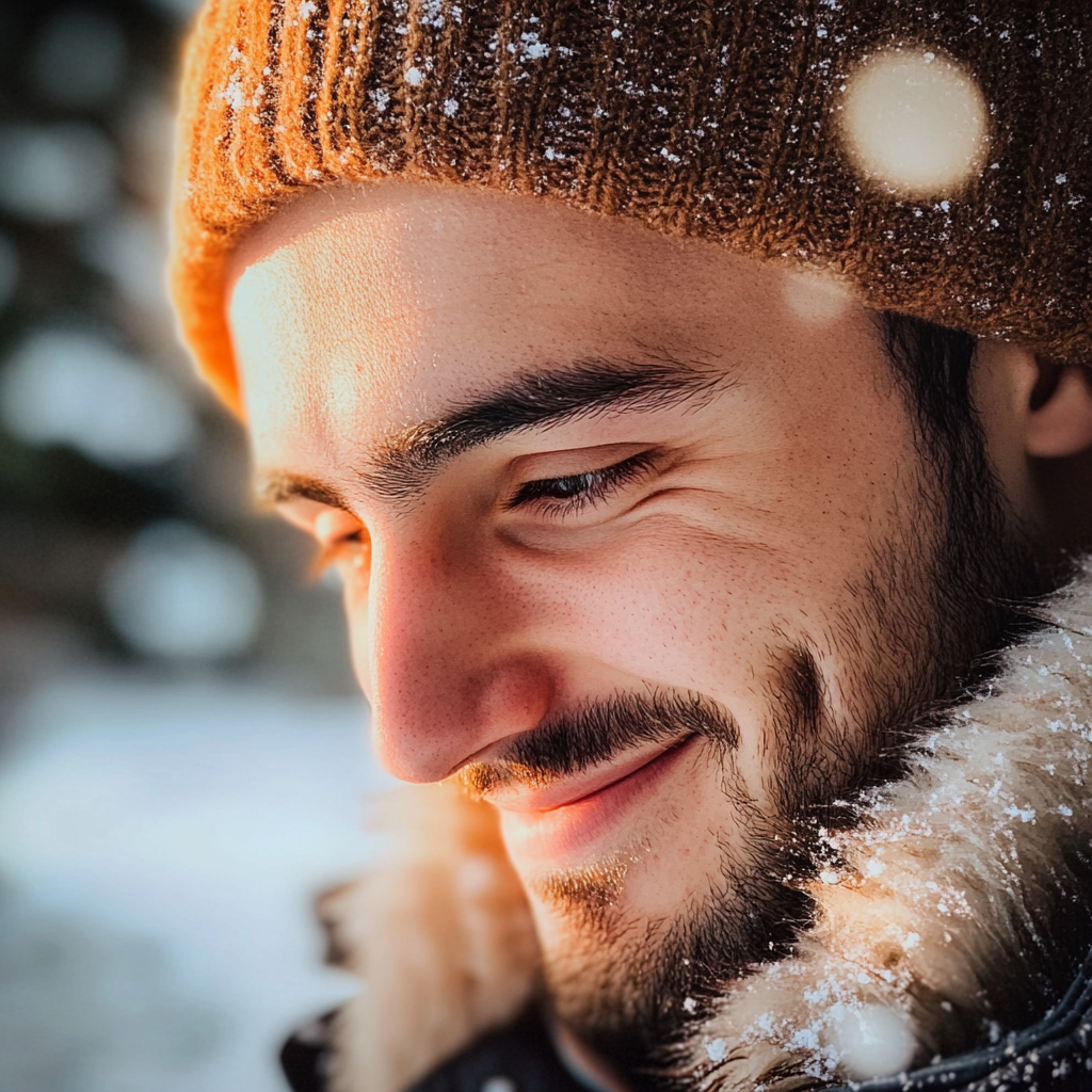 A smiling man looking down | Source: Midjourney