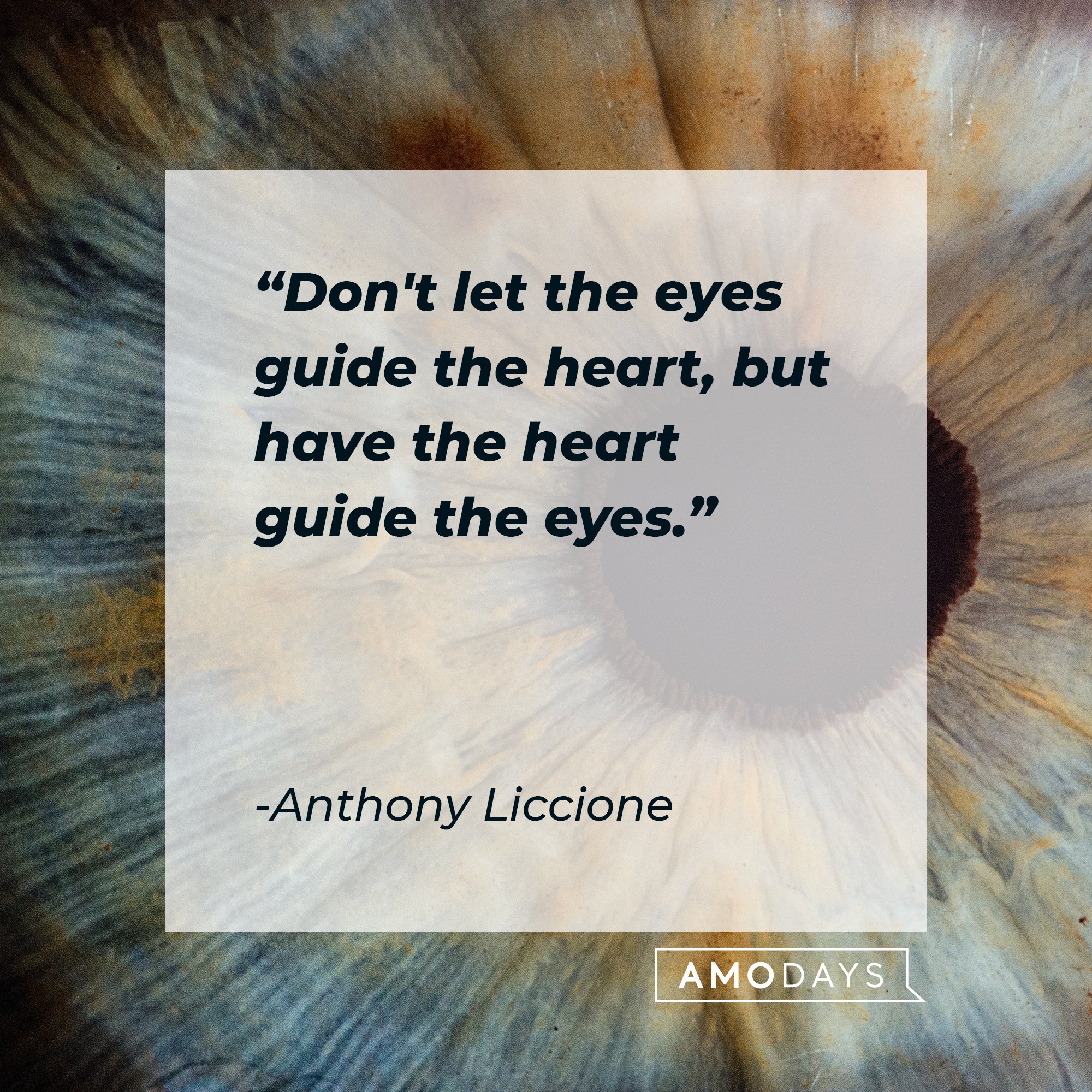   Anthony Liccione's quote: "Don't let the eyes guide the heart, but have the heart guide the eyes." | Image: AmoDays