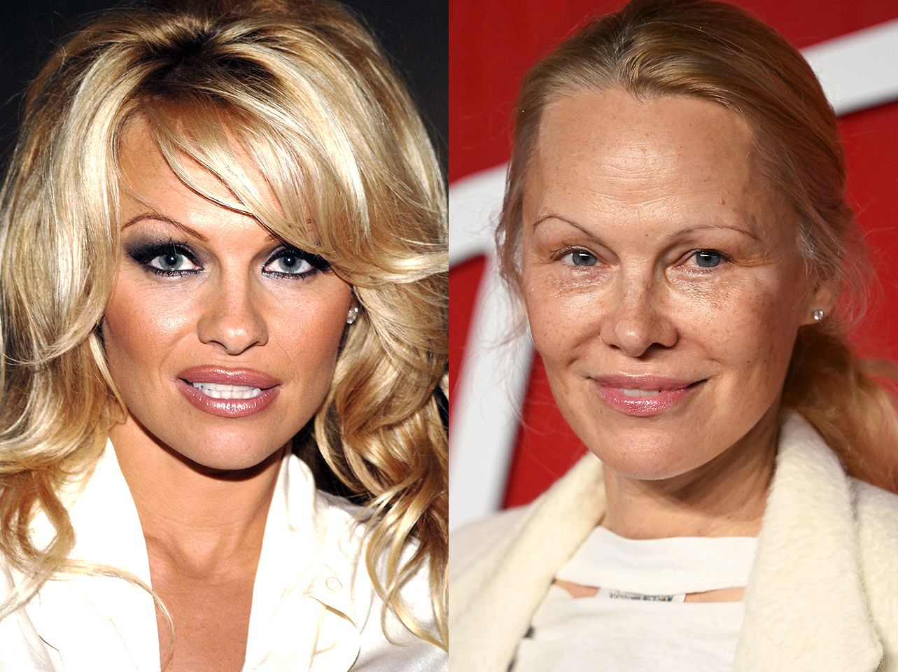 Pamela Anderson with makeup vs without makeup | Source: Getty Images | Instagram/pamelaanderson