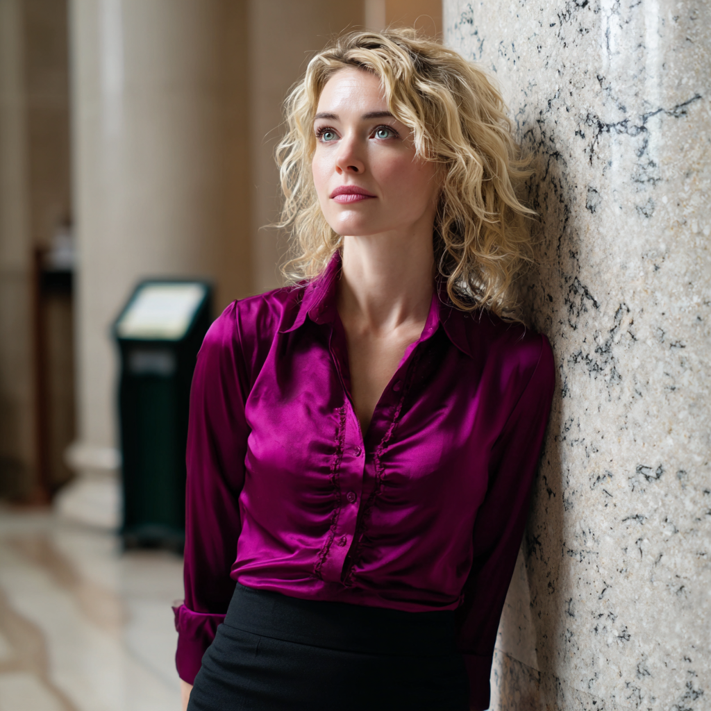 A relieved woman standing in a foyer | Source: Midjourney