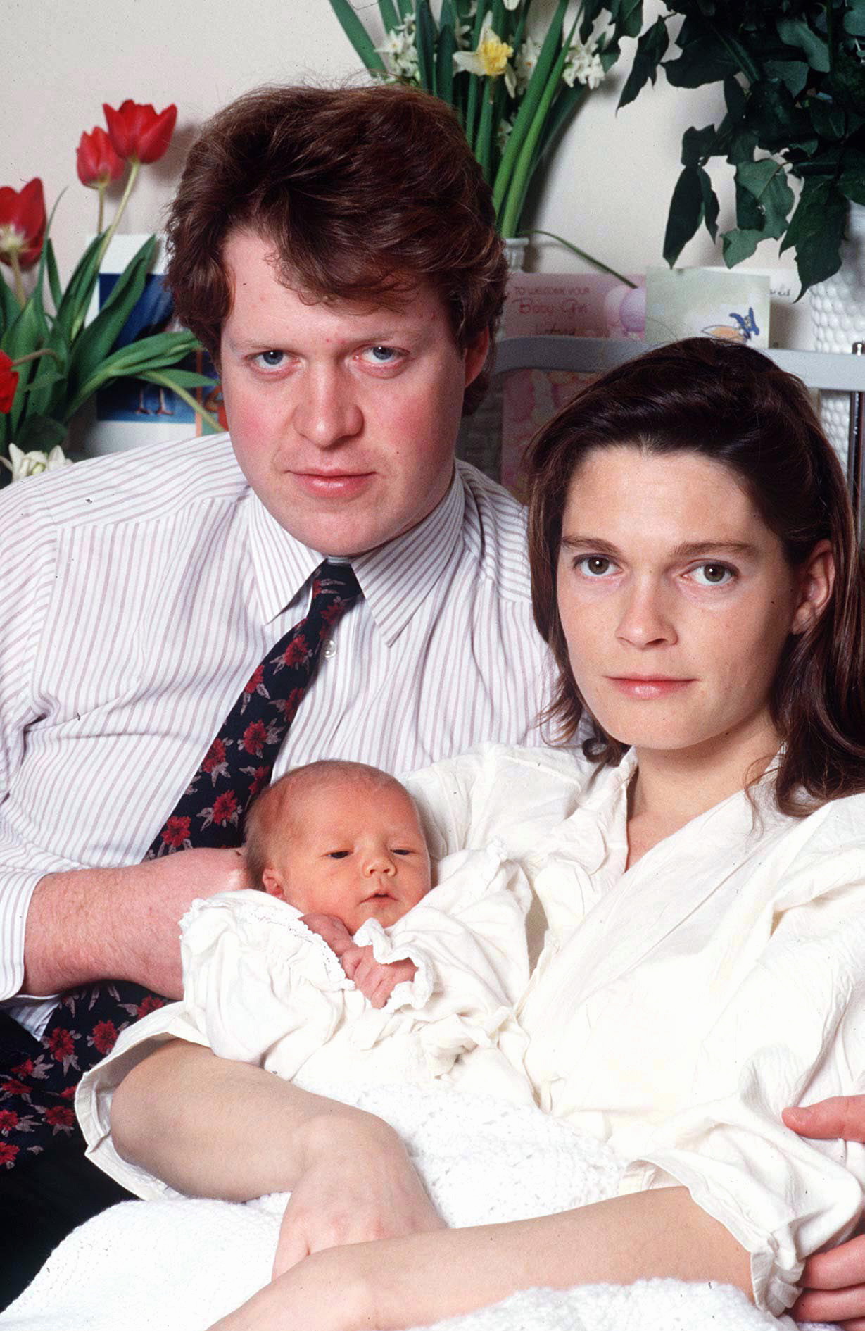 Charles Spencer with his wife Victoria with their baby, Kitty, at St Mary's Hospital, Paddington, London in 1991 | Source: Getty Images