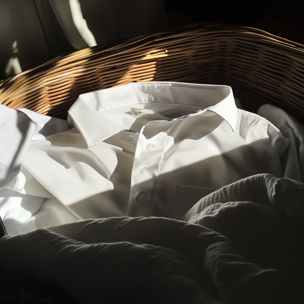 A white shirt in a laundry basket | Source: Midjourney