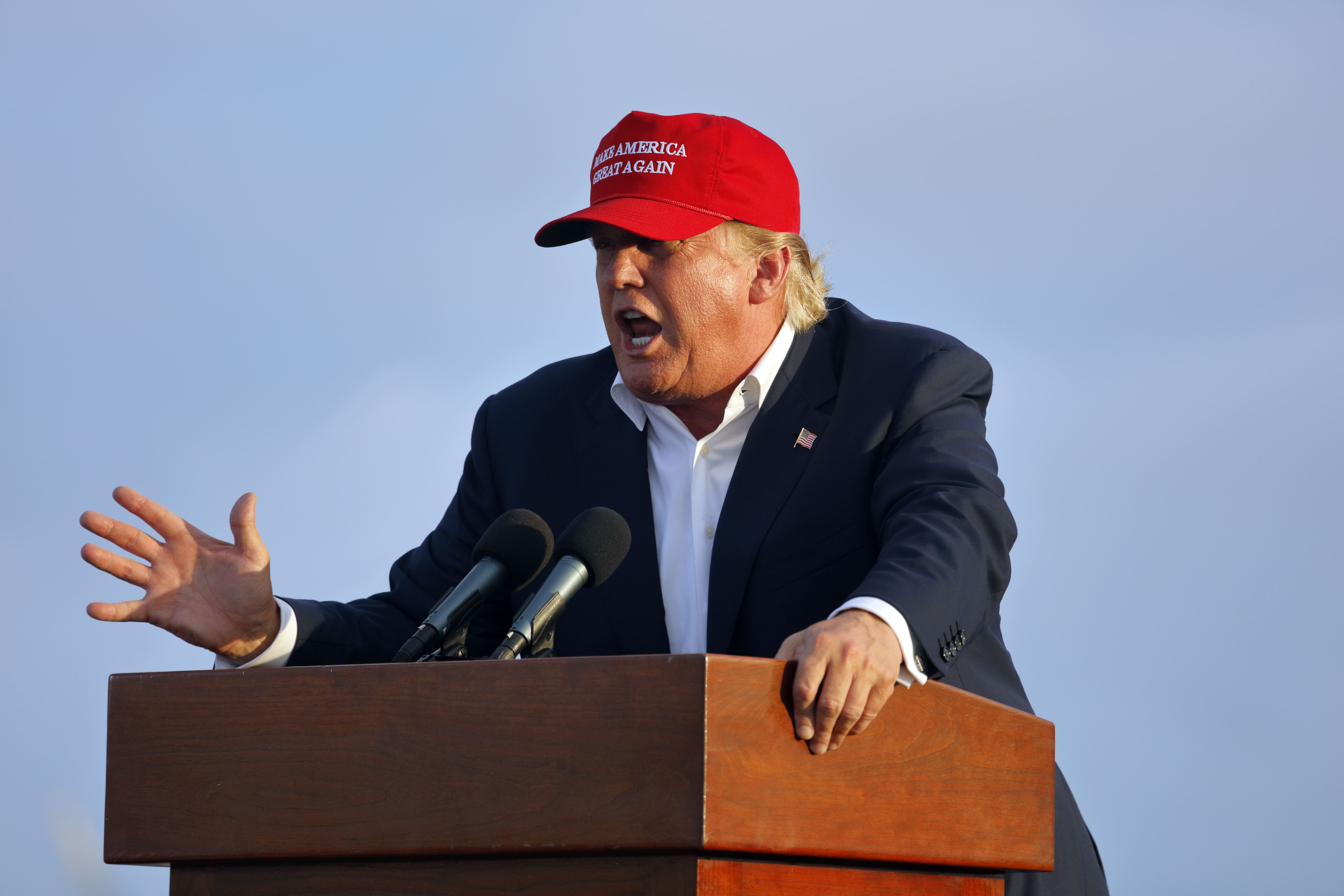 Donald Trump speaking during a rally in San Pedro, California on September 15, 2015. | Source: Getty Images