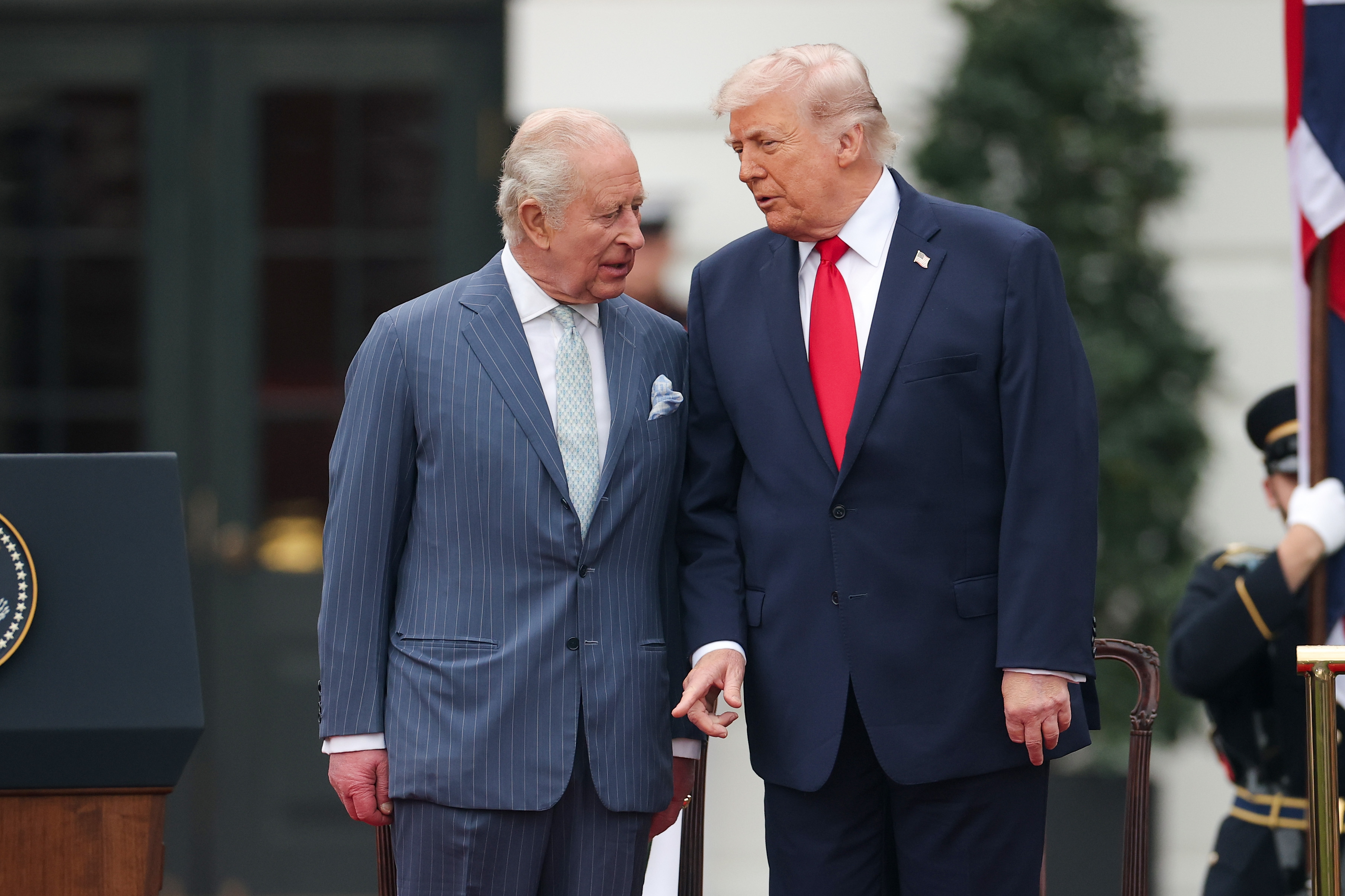 King Charles III meets U.S. President Donald Trump during a state arrival ceremony at the White House in Washington, DC, on April 28, 2026 | Source: Getty Images