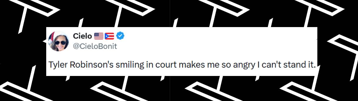 A viewer reacts to Tyler Robinson's demeanor during his first courtroom appearance, dated December 12, 2025 | Source: X/CieloBonit