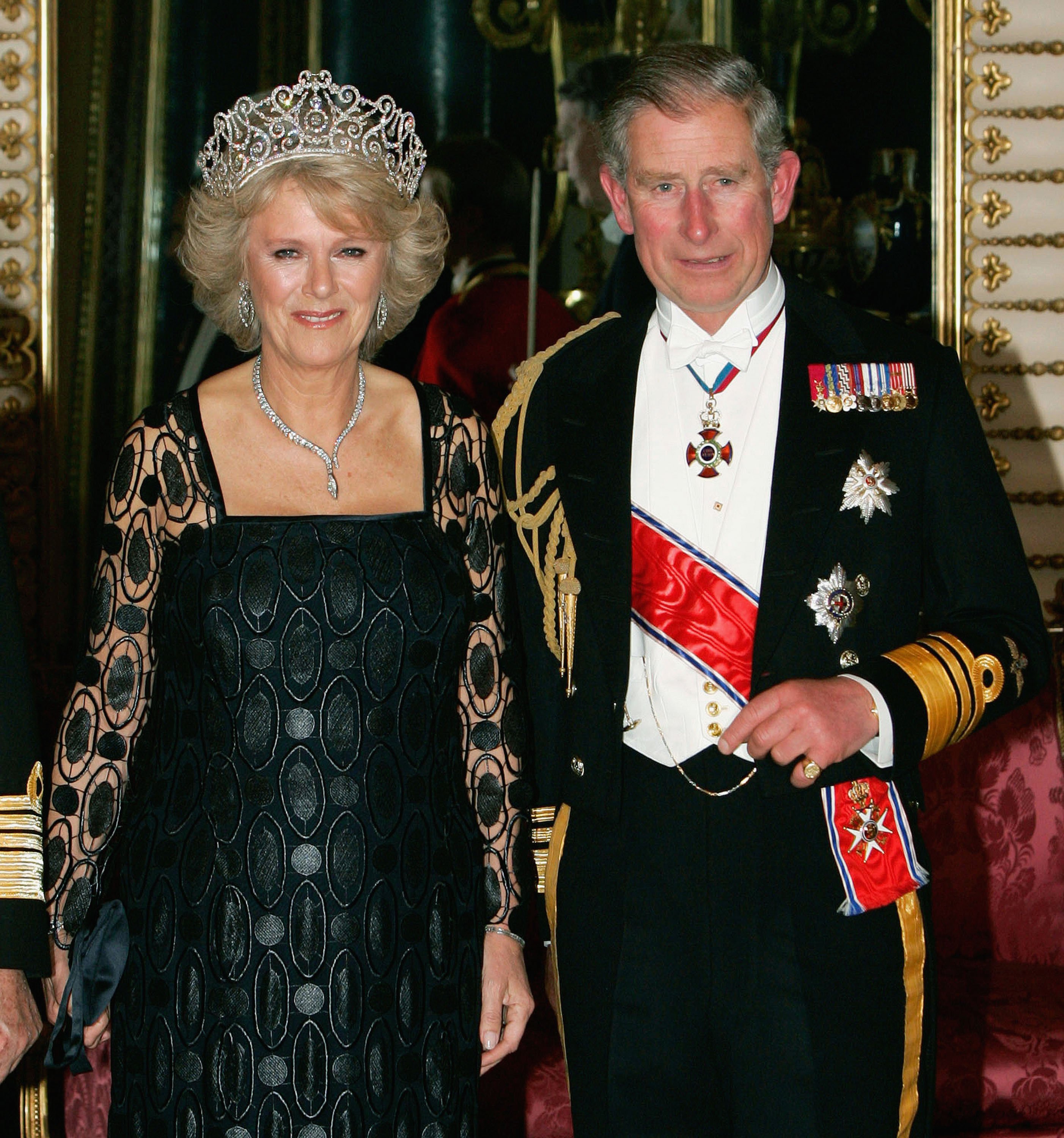 Camilla Duchess of Cornwall arrives with Prince Charles at a banquet in Buckingham Palace on October 25, 2005 in London, England | Source: Getty Images
