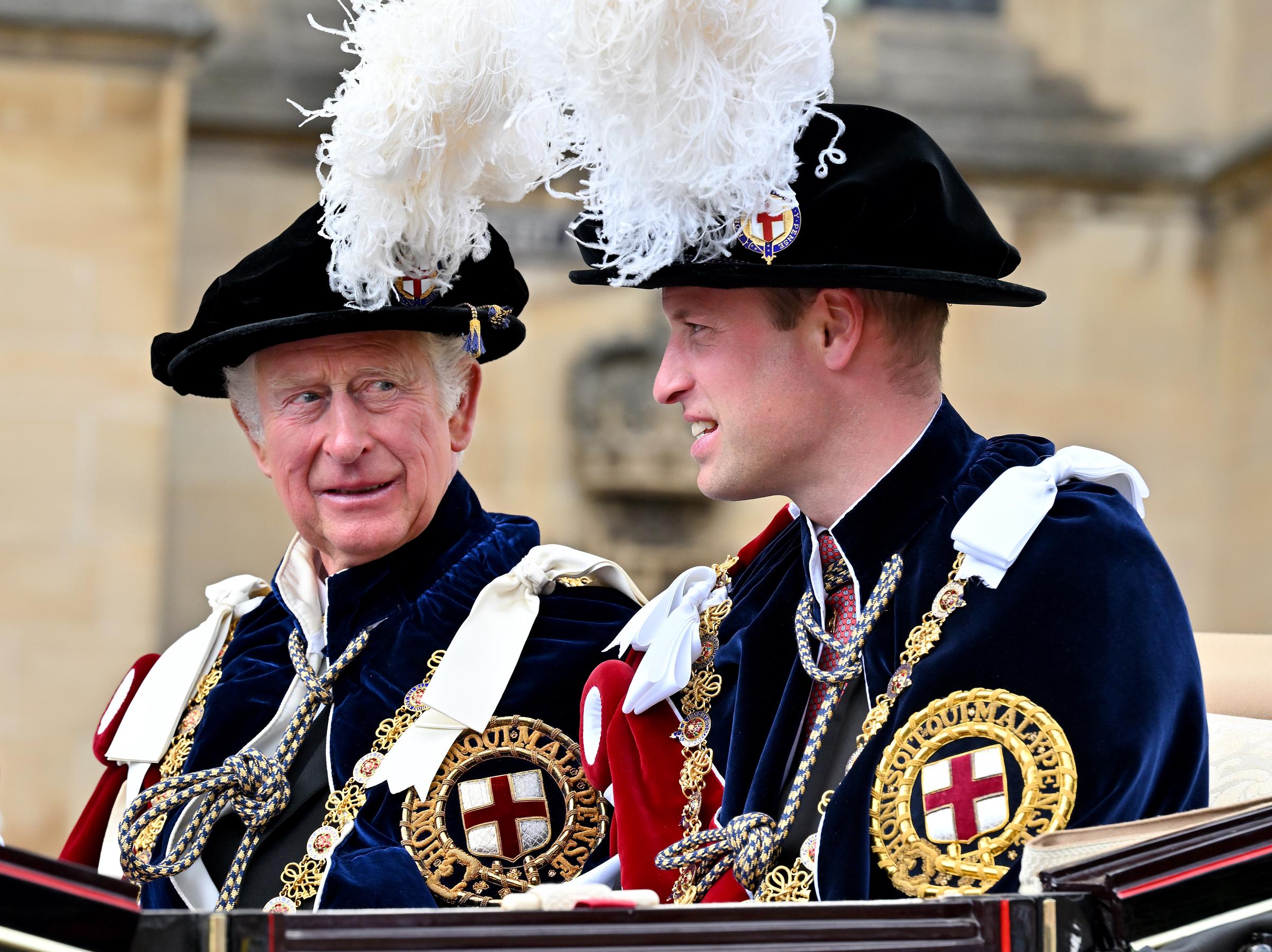 King Charles and Prince William attend The Order of The Garter service at St George's Chapel, on June 13, 2022, in Windsor, England | Source: Getty Images
