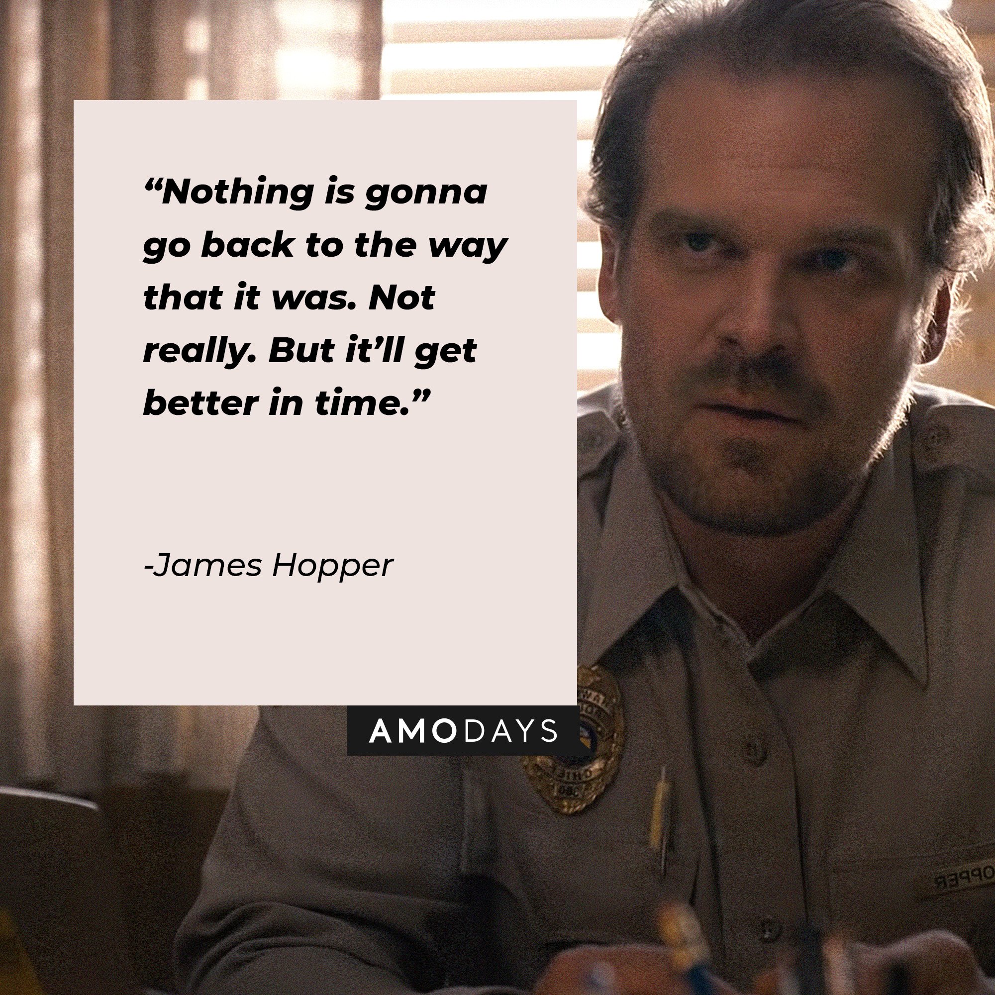 James Hopper’s quote: “Nothing is gonna go back to the way that it was. Not really. But it’ll get better in time.” | Image: AmoDays 