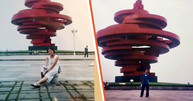 Picture of Ms. Xue at the May Fourth Square in China [left]. Picture of Mr. Ye at the May Fourth Square in China [right] | Source: twitter.com/ChannelNewsAsia